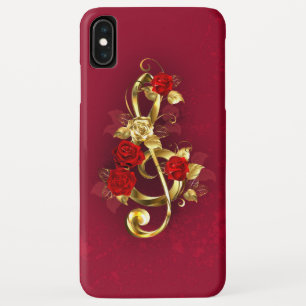 Case-Mate iPhone Case Golden Treble Clef avec fleurs Roses