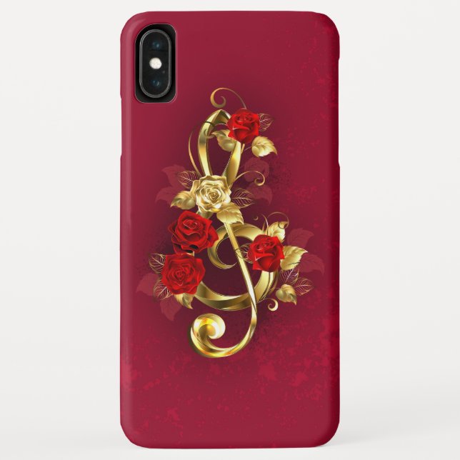 Coques Case-Mate iPhone Golden Treble Clef avec fleurs Roses (Dos)