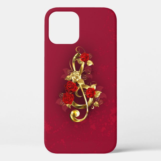 Coques Case-Mate iPhone Golden Treble Clef avec fleurs Roses (Verso)