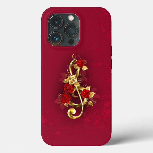 Coques Case-Mate iPhone Golden Treble Clef avec fleurs Roses (Verso)