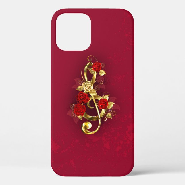 Coques Case-Mate iPhone Golden Treble Clef avec fleurs Roses (Verso)
