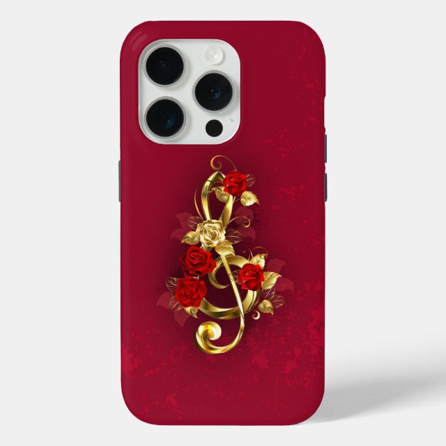 Coques Case-Mate iPhone Golden Treble Clef avec fleurs Roses (Verso)