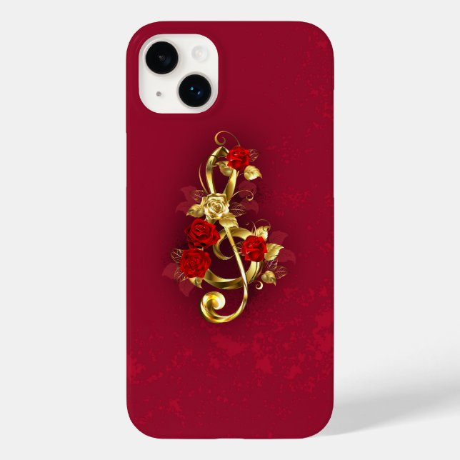 Coques Case-Mate iPhone Golden Treble Clef avec fleurs Roses (Verso)