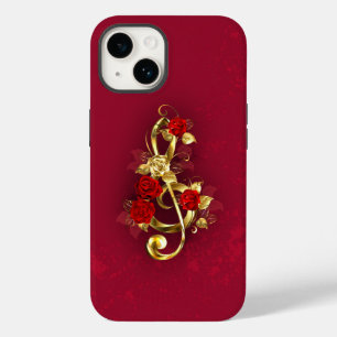 Coque Case-Mate iPhone Golden Treble Clef avec fleurs Roses