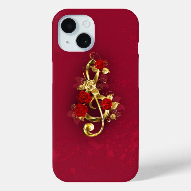 Coques Case-Mate iPhone Golden Treble Clef avec fleurs Roses (Verso)