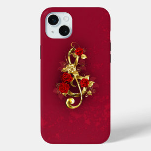 Coque Case-Mate iPhone Golden Treble Clef avec fleurs Roses