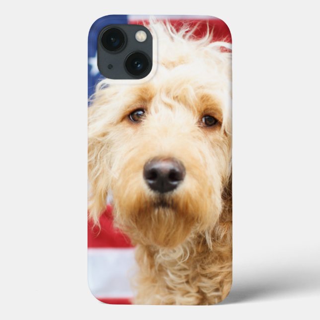 Coques Case-Mate iPhone Goldendoodle avec drapeau américain (Verso)