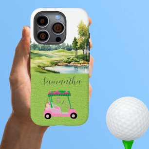 Coque iPhone 16 Pro Golf pittoresque Pink Golf Cart
