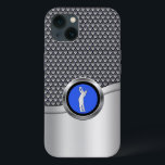 Case-Mate iPhone Case Golf Swing Sporty Revêtement métallique<br><div class="desc">Coque de protection personnalisé aux allures masculines,  ce design présente un motif en maille grise aux accents faux métalliques argentés. Embelli d'un médaillon rond d'argent,  de noir et de bleu avec un golfeur qui se déchire,  ce design est parfait pour les amateurs de golf.</div>