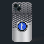 Case-Mate iPhone Case Golf Swing Sporty Revêtement métallique<br><div class="desc">Coque de protection personnalisé aux allures masculines,  ce design présente un motif en maille grise aux accents faux métalliques argentés. Embelli d'un médaillon rond d'argent,  de noir et de bleu avec un golfeur qui se déchire,  ce design est parfait pour les amateurs de golf.</div>