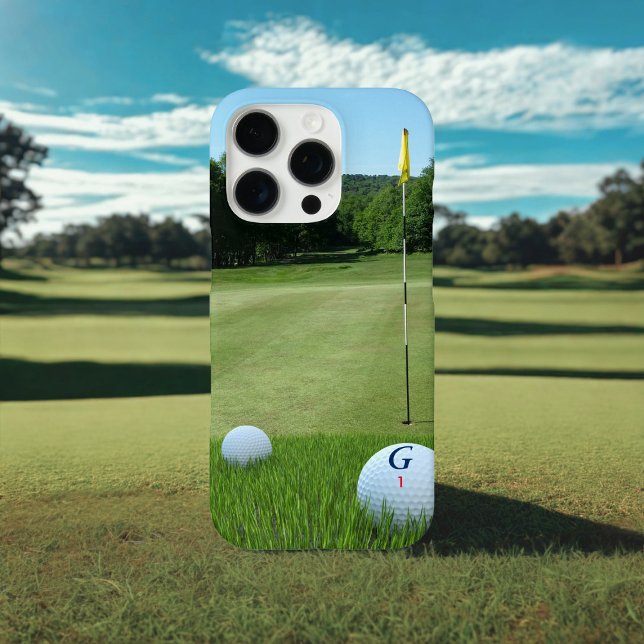 Coques Case-Mate iPhone Golfer Photo Golf Ball Monogrammé Vert (Just add your favorite fairway photo and initial/number to this golf themed phone case.)