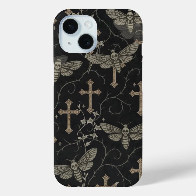 Coques Case-Mate iPhone Gothic Moth & Cross Damask Phone Case  (Verso)