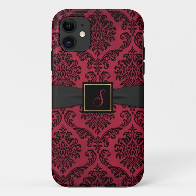 Coques Case-Mate iPhone Gothique rouge et noir Damas Monogramme (Dos)