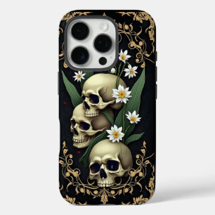 Coque iPhone 16 Pro Gothique victorien avec crânes et fleurs