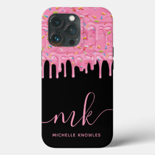 Case-Mate iPhone Case Goutte de paillettes de beignet Monogramme et nom