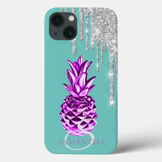 Coques Case-Mate iPhone Gouttes de paillettes argentées Ananas métallisé V (Verso)