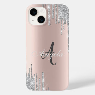 Coque Case-Mate iPhone Gouttes de paillettes argentées modernes, Or rose,