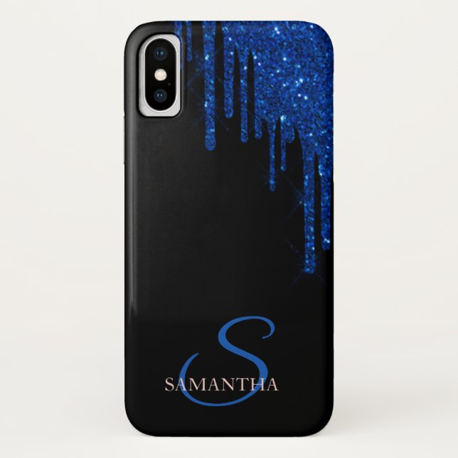 Coques Case-Mate iPhone Gouttes de Paillettes Bleues Élégantes (Dos)