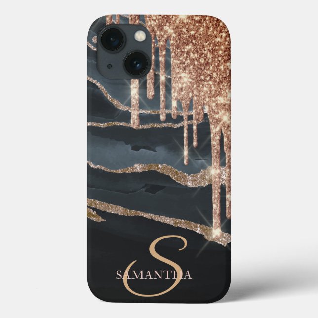 Coques Case-Mate iPhone Gouttes de paillettes de marbre élégant (Verso)