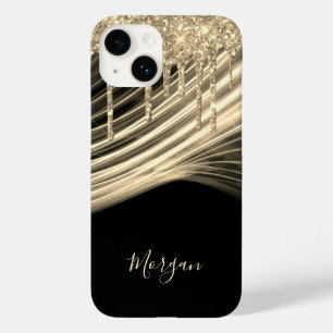 Coque Case-Mate iPhone Gouttes de paillettes dorées, rayons lumineux doré