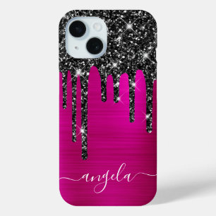 Coque Case-Mate iPhone Gouttes de paillettes noires Glam Signature rose c