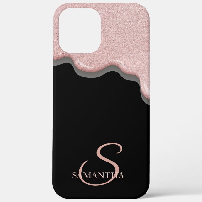 Coques Case-Mate iPhone Gouttes de paillettes or rose élégant noir (Verso)