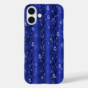Coque Pour iPhone 16 Plus gouttes de pluie sur le métal bleu