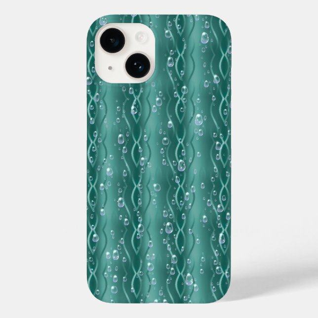 Coques Case-Mate iPhone Gouttes de pluie sur métal vert (Verso)