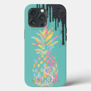 Case-Mate iPhone Case Gouttes de vernis noir pailleté Ananas Menthe vert