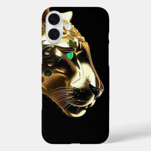 Coque Pour iPhone 16 Plus Grâce Royale : Le Jaguar Doré Orné d'Émeraudes