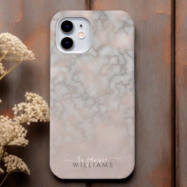 Coques Case-Mate iPhone Gradient rose or et gris élégant marbre (Personalize with your name for a custom case uniquely yours!)