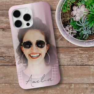 Coque Case-Mate iPhone Gradient rose vif moderne Une photo Votre nom