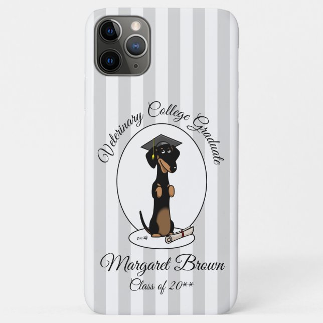 Coques Case-Mate iPhone Graduation Dachshund Chien (noir & bronze) mignonn (Dos)