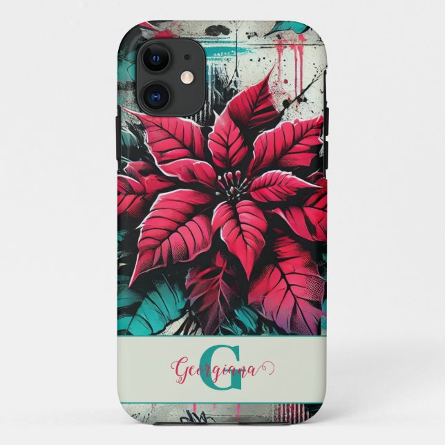 Coques Case-Mate iPhone Graffiti floral personnalisé Grungy Poinsettia (Dos)