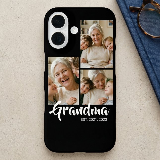 Coques Case-Mate iPhone Grand-mère a établi un script moderne noir 3 Photo (Grandma Established Modern Script Black 3 Photo iPhone 16 Case)