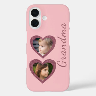 Coque Pour iPhone 16 Grand-mère Coeurs roses Petits-enfants Photo Colla