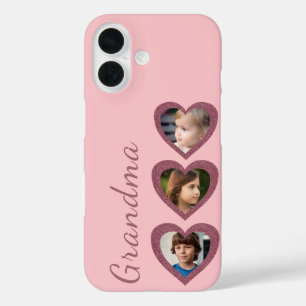 Coque Pour iPhone 16 Grand-mère Coeurs roses Petits-enfants Photo Colla