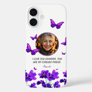 Coque Pour iPhone 16 Grand-mère de papillon violet floral
