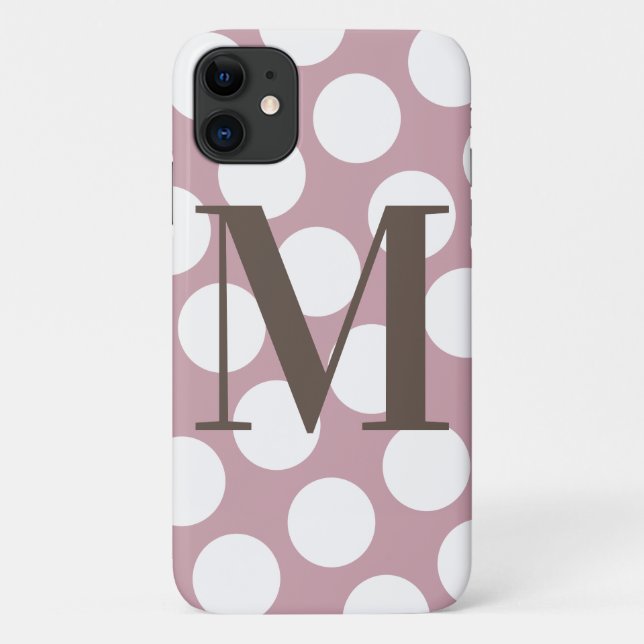 Coques Case-Mate iPhone Grand monogramme à pois rose poussiéreux et blanc (Dos)