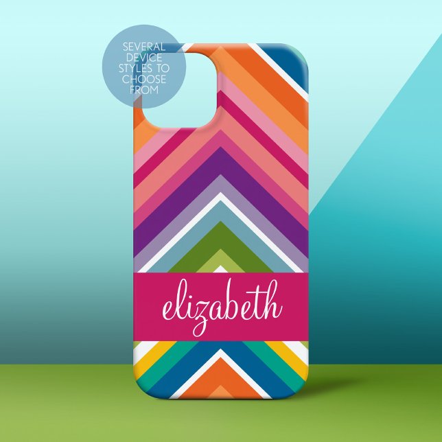 Coques Case-Mate iPhone Grand Motif Chevron rose orange violet avec nom (Personalized Phone Case)