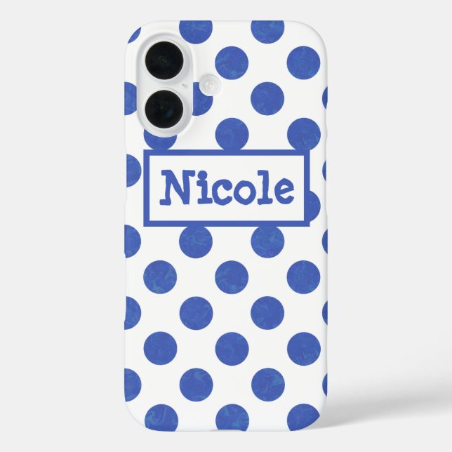 Coques Case-Mate iPhone Grand point Polka bleu moderne (Verso)