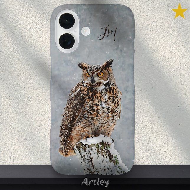 Coques Case-Mate iPhone Grande Chouette à cornes Oiseau Peinture hivernale (Créateur téléchargé)