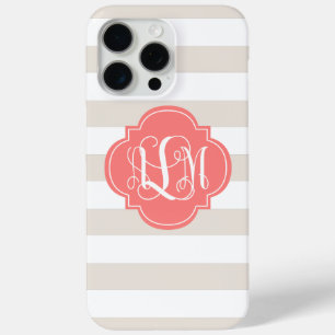 Coque Case-Mate iPhone Grandes bandes beiges et monogramme de corail