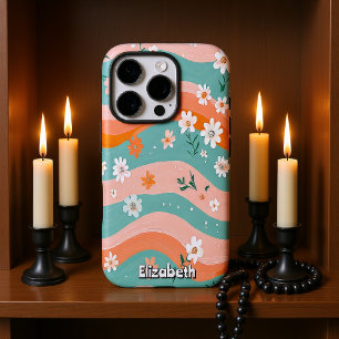 Coque iPhone 16 Pro Grandes bandes florales ondulées