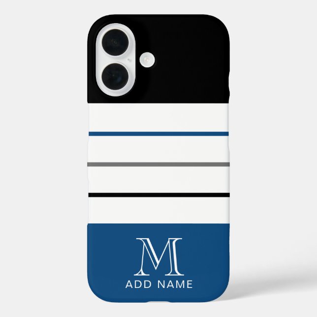 Coques Case-Mate iPhone Grandes Bleues Noires Modernes avec Nom Monogramme (Verso)