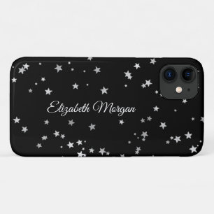 Case-Mate iPhone Case Grandes Étoiles Argentées sur Fond Noir, Nom en Éc