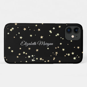 Case-Mate iPhone Case Grandes Étoiles Dorées sur Fond Noir, Nom en Écrit