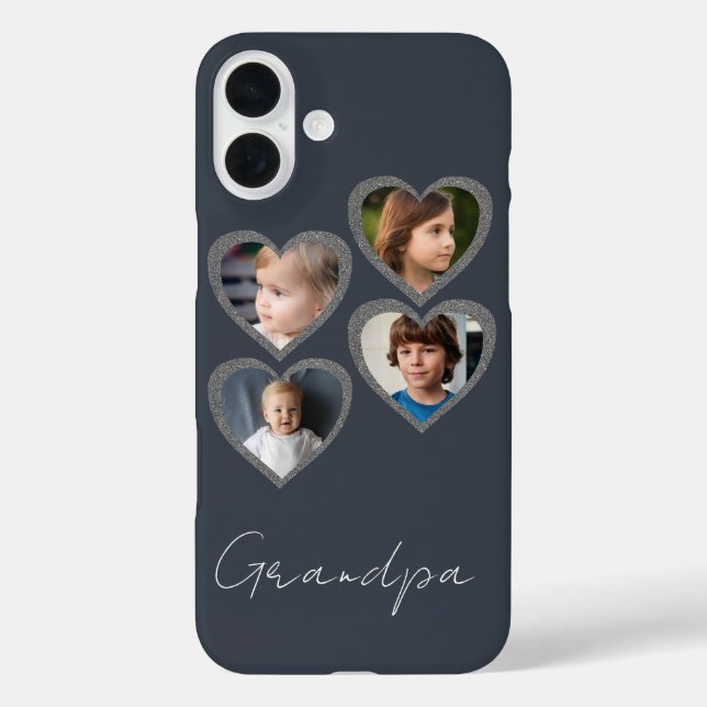 Coques Case-Mate iPhone Grandpa Grey Hearts Grandchildren Photo Collage (Verso)