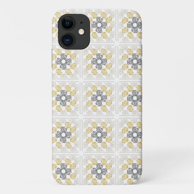 Coques Case-Mate iPhone Granny dessin carré design gris jaune (Dos)