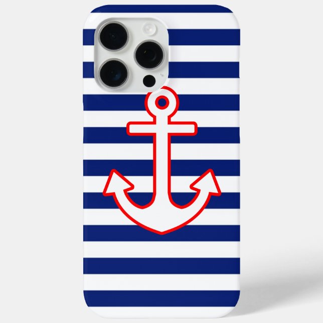Coques Case-Mate iPhone Graphique d'Ancre de style nautique sur bandes (Verso)